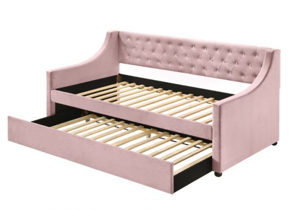 Lianna Twin Daybed and Trundle Pink Velvet