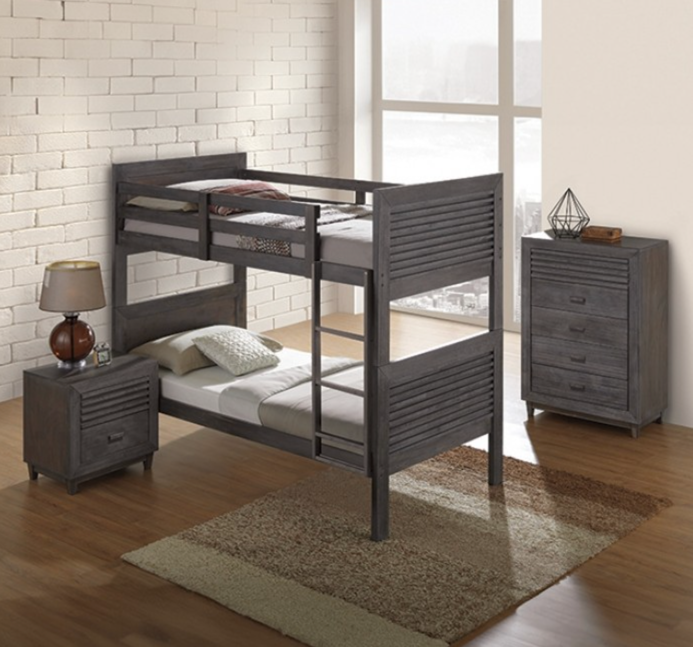 Whitham Twin Over Twin Bunk Bed - Grey