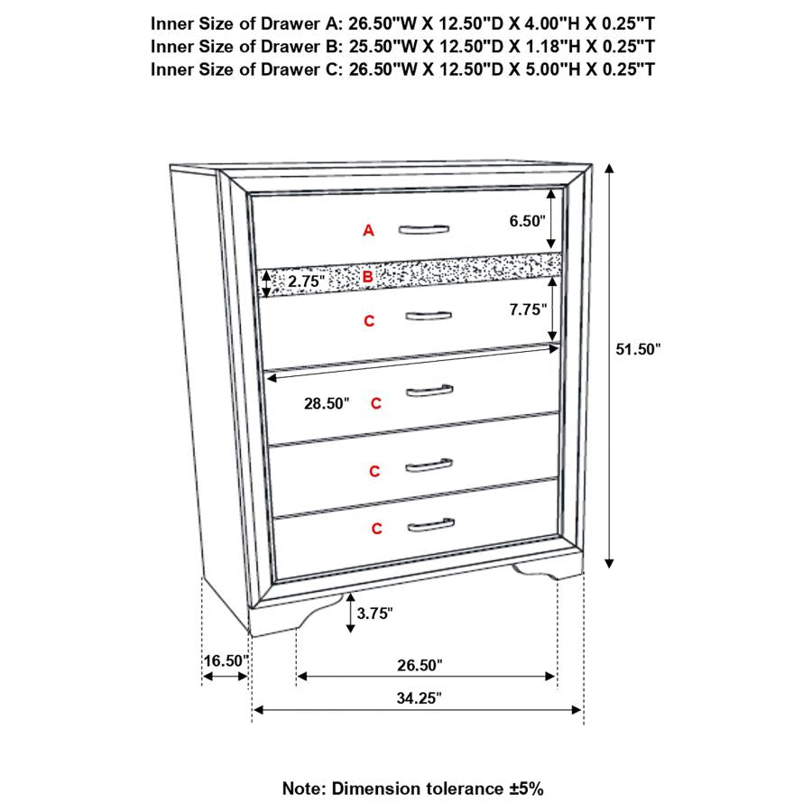 Miranda 5-drawer Chest White and Rhinestone