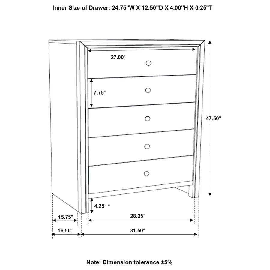 Serenity 5-drawer Chest Mod Grey