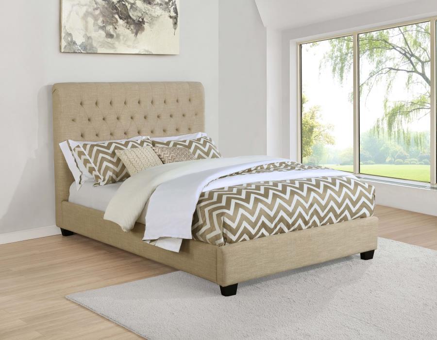 Chloe Tufted Upholstered Full Bed Oatmeal