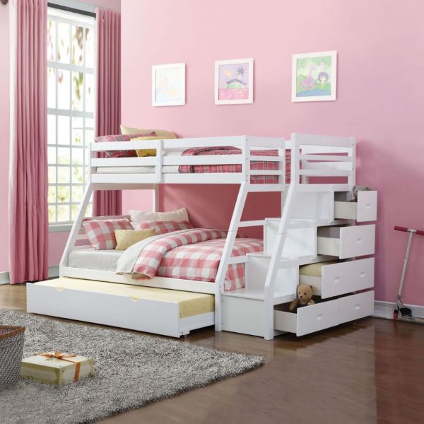 Jason Twin Over Full Bunk Bed With Stairs White