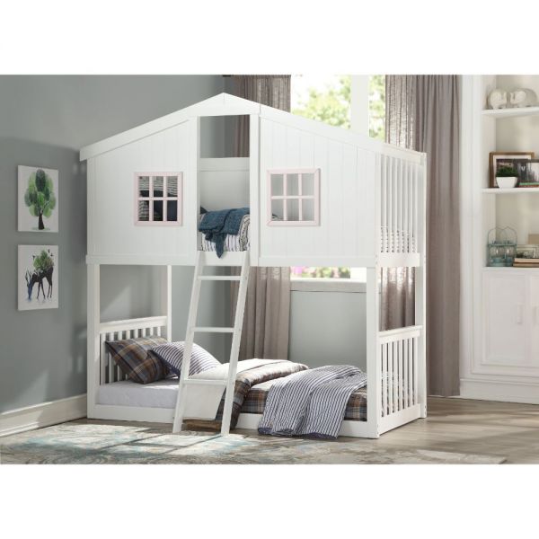 Rohan Cottage Twin Over Twin Bunk Bed White And Pink