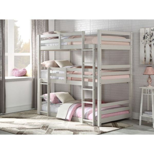 Ronnie Triple Twin Bunk Bed Light Grey