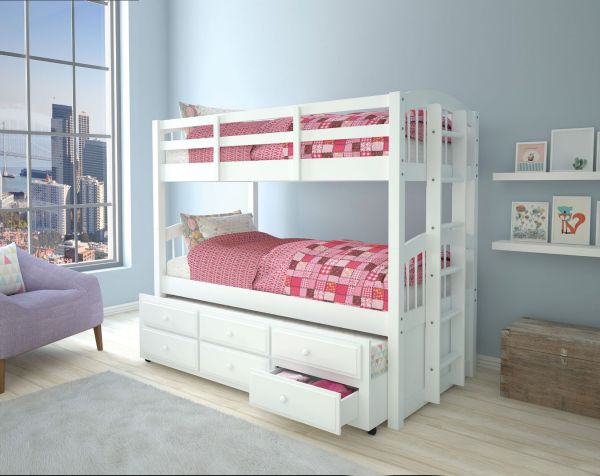 Micah Twin Over Twin Bunk Bed With Trundle White