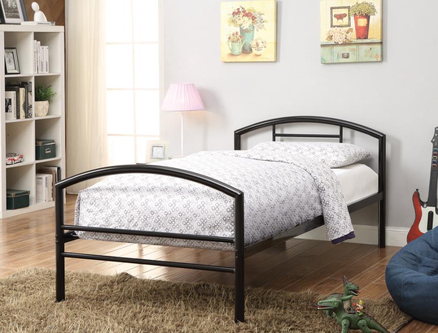 Baines Twin Metal Bed with Arched Headboard Black