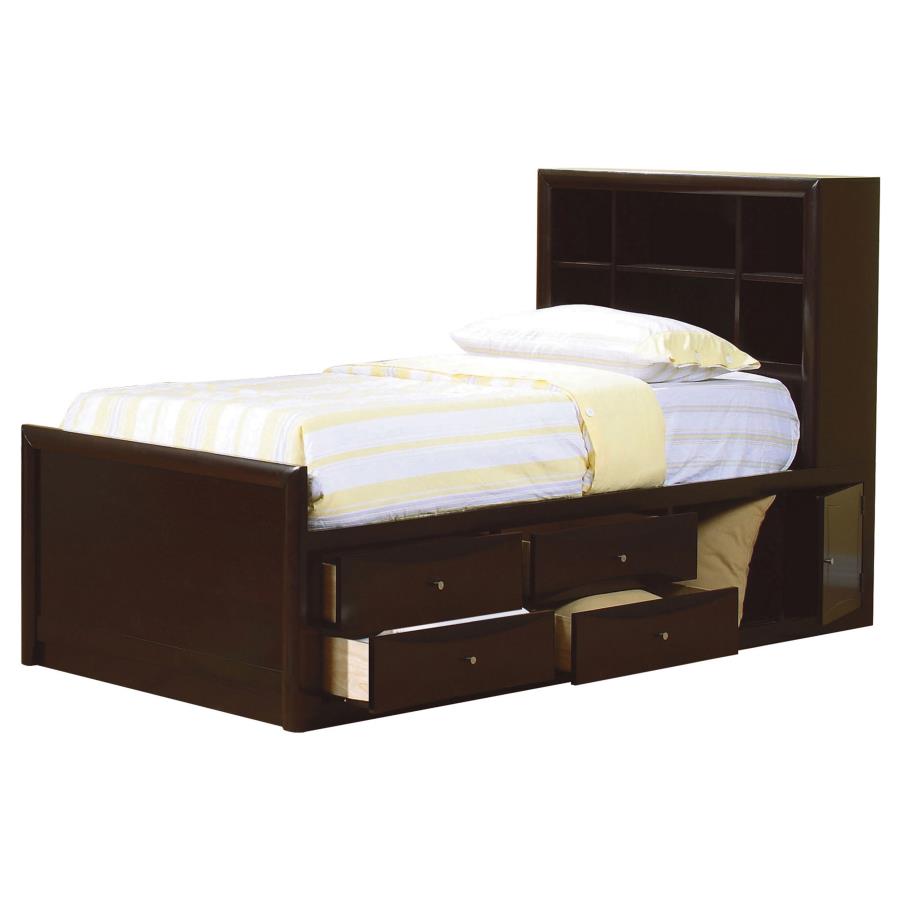 Phoenix Twin Bookcase Bed With Underbed Storage Drawers Cappuccino