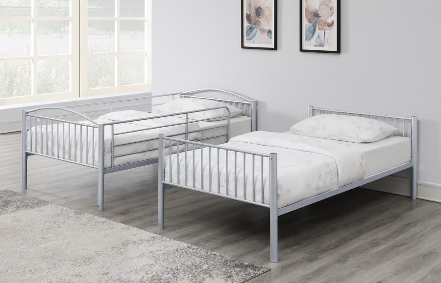 Anson Twin Over Twin Bunk Bed with Ladder Silver