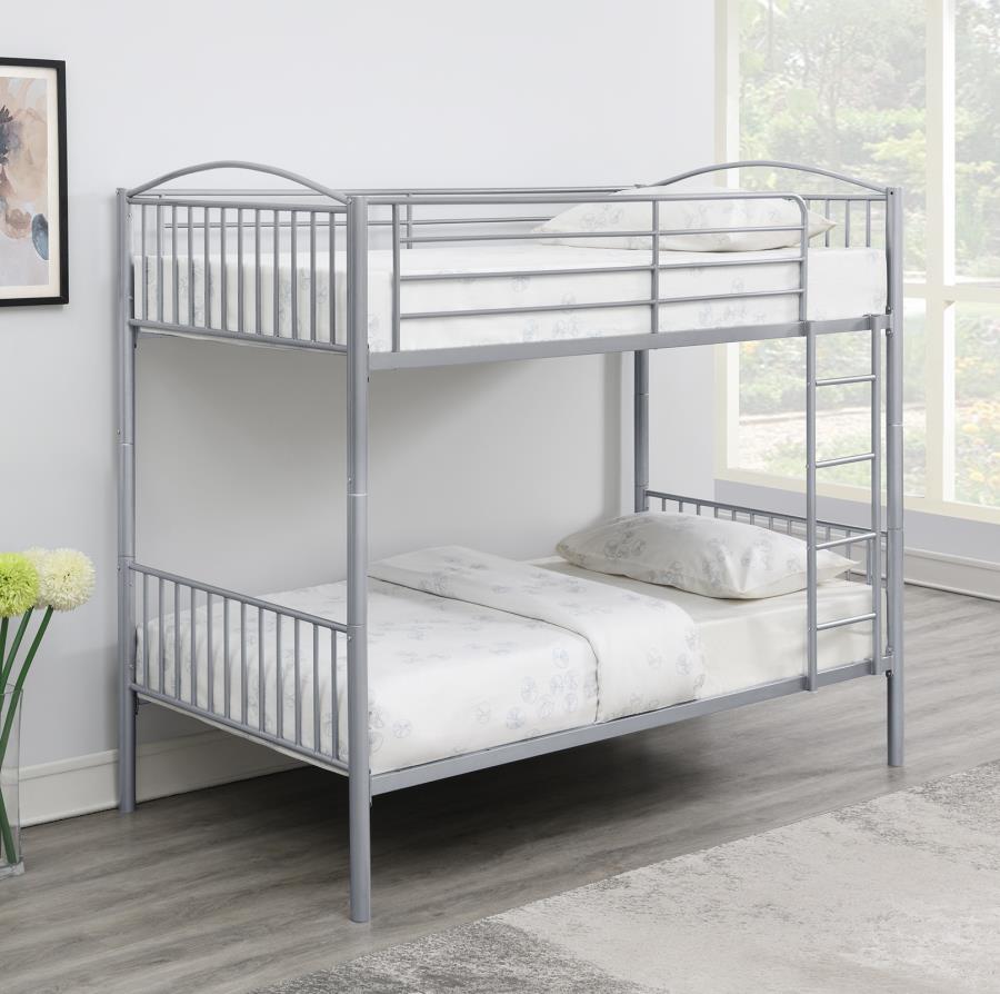 Anson Twin Over Twin Bunk Bed with Ladder Silver