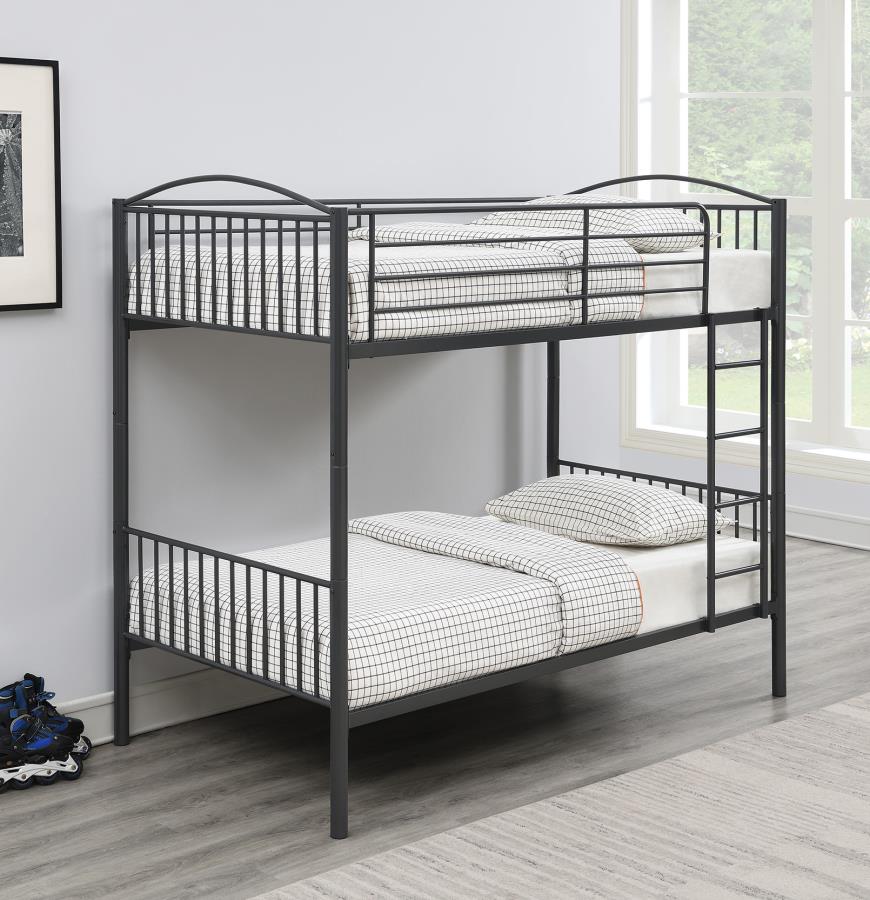 Anson Twin Over Twin Bunk Bed with Ladder Gunmetal