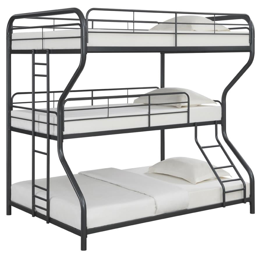 Garner Triple Full Over Twin Over Full Bunk Bed with Ladder Gunmetal