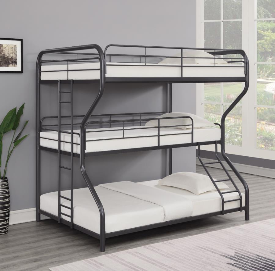 Garner Triple Full Over Twin Over Full Bunk Bed with Ladder Gunmetal