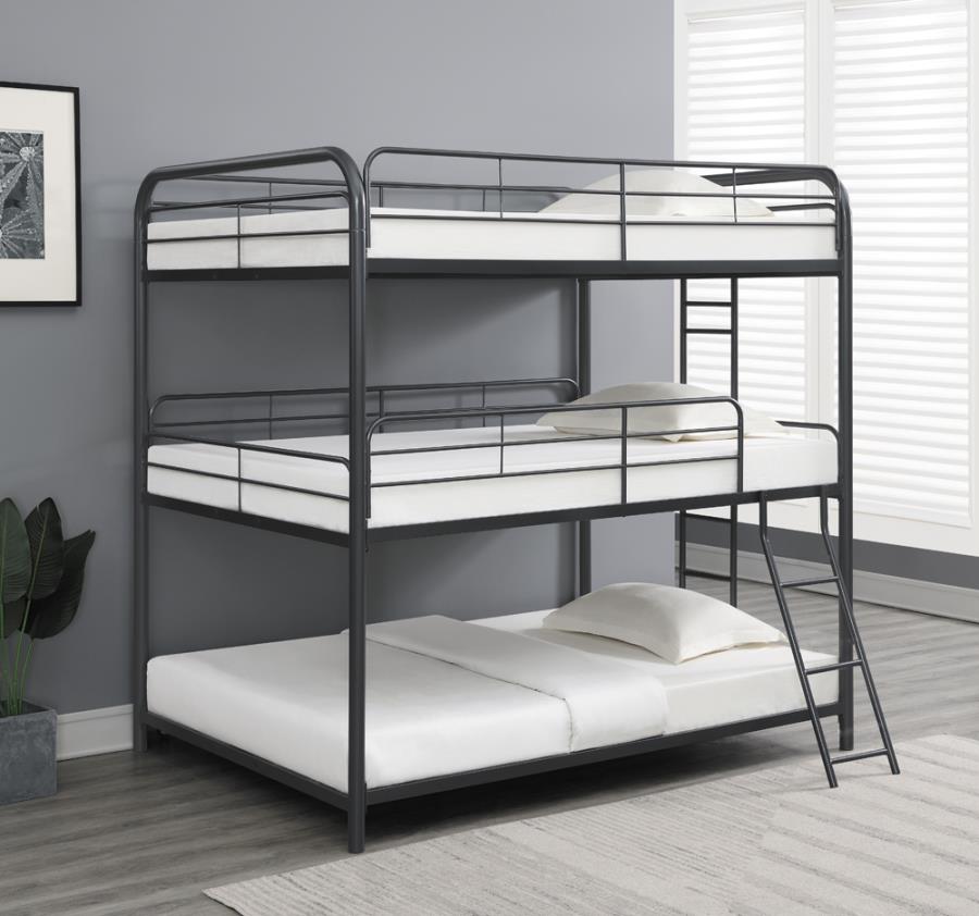 Garner Triple Full Bunk Bed with Ladder Gunmetal