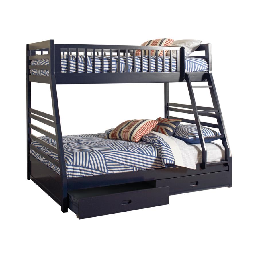 Ashton Twin Over Full Bunk 2-drawer Bed Navy Blue