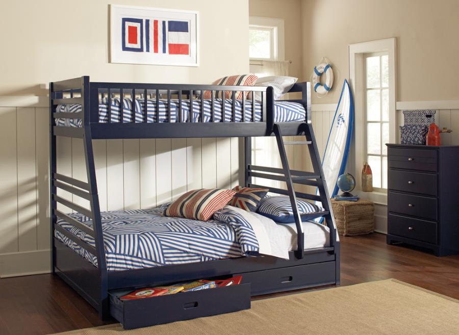 Ashton Twin Over Full Bunk 2-drawer Bed Navy Blue