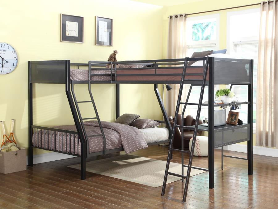 Meyers 2-piece Metal Twin Over Full Bunk Bed Set Black and Gunmeta