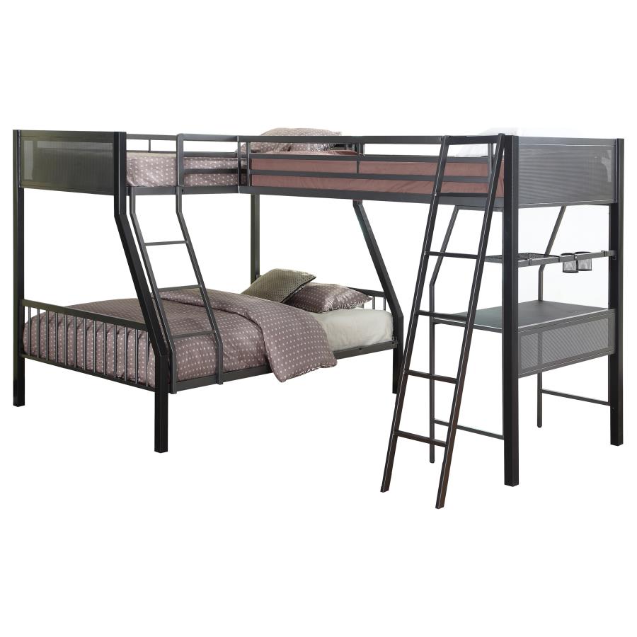 Meyers 2-piece Metal Twin Over Full Bunk Bed Set Black and Gunmeta