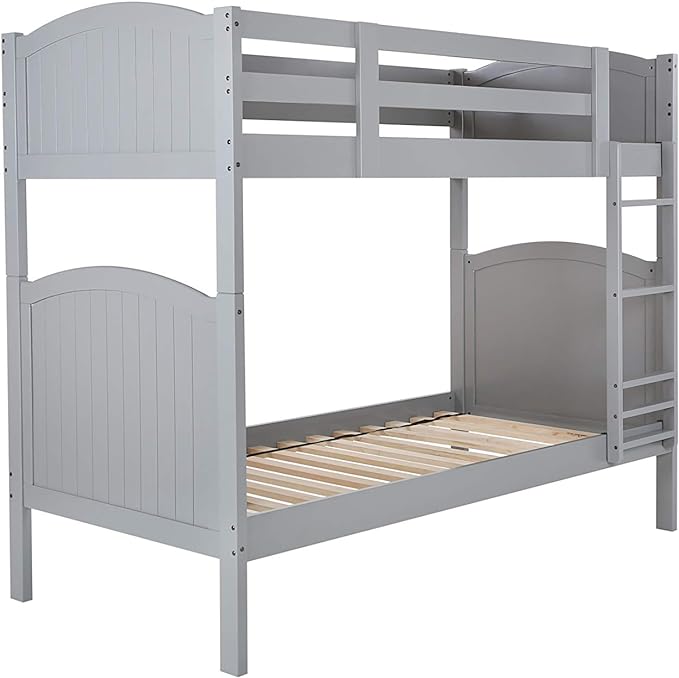 Konrad Furniture Paris Solid Hardwood Bunk Twin Over Twin, Grey