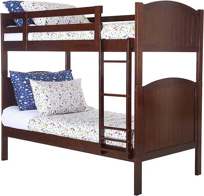 Konrad Furniture Paris Solid Hardwood Bunk Bed Twin Over Twin, Espresso