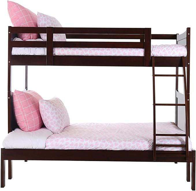 Konrad Furniture Milan Solid Hardwood Bunk Bed Twin Over Full, Espresso