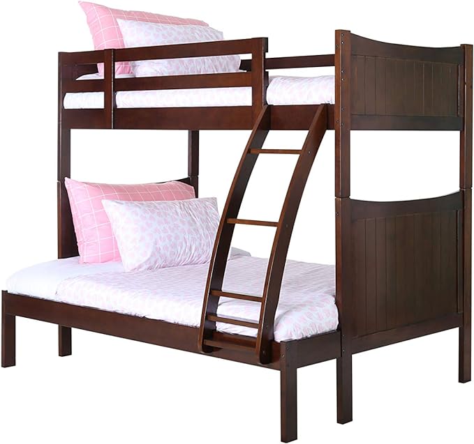 Konrad Furniture Milan Solid Hardwood Bunk Bed Twin Over Full, Espresso