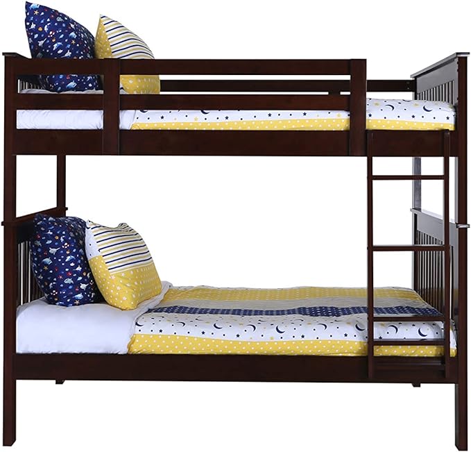 Konrad Furniture Paris Solid Hardwood Bunk Bed Full Over Full, Espresso