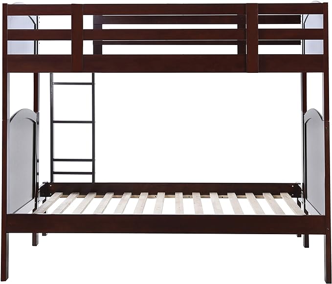 Konrad Furniture Paris Solid Hardwood Bunk Bed Twin Over Twin, Espresso