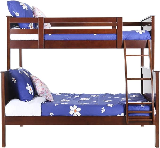 Konrad Furniture London Solid Hardwood Bunk Bed Twin Over Full, Espresso