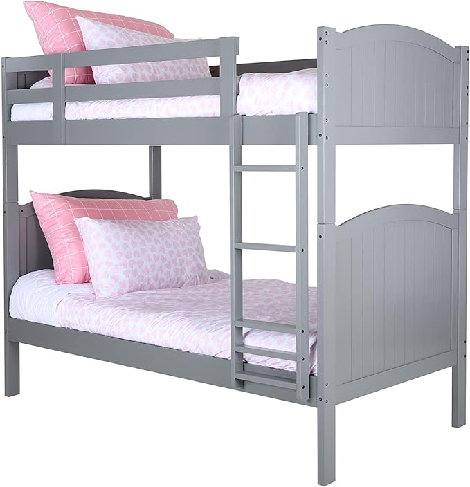 Konrad Furniture Paris Solid Hardwood Bunk Twin Over Twin, Grey