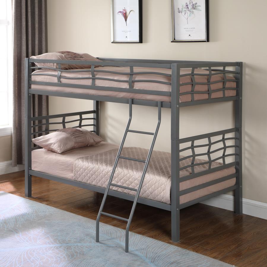 Fairfax Twin Over Twin Bunk Bed with Ladder Light Gunmeta