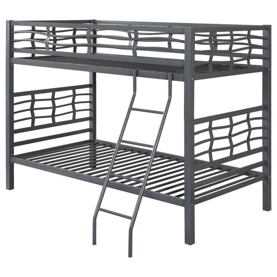 Fairfax Twin Over Twin Bunk Bed with Ladder Light Gunmeta