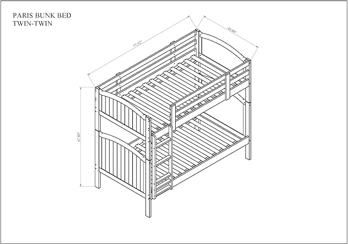 Konrad Furniture Paris Solid Hardwood Bunk Bed Twin Over Twin, Espresso