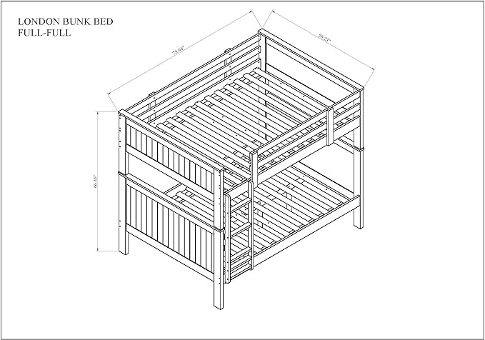 Konrad Furniture London Solid Hardwood Bunk Bed Full Over Full, White