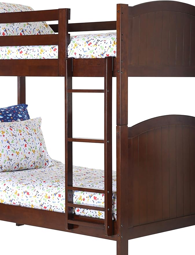 Konrad Furniture Paris Solid Hardwood Bunk Bed Twin Over Twin, Espresso