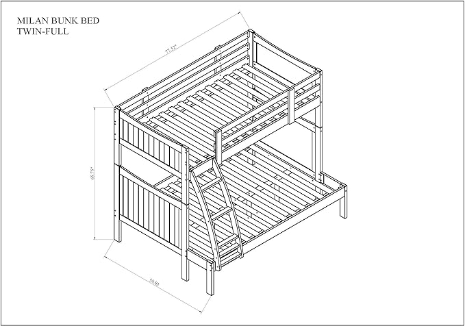 Konrad Furniture Milan Solid Hardwood Bunk Bed Twin Over Full, White