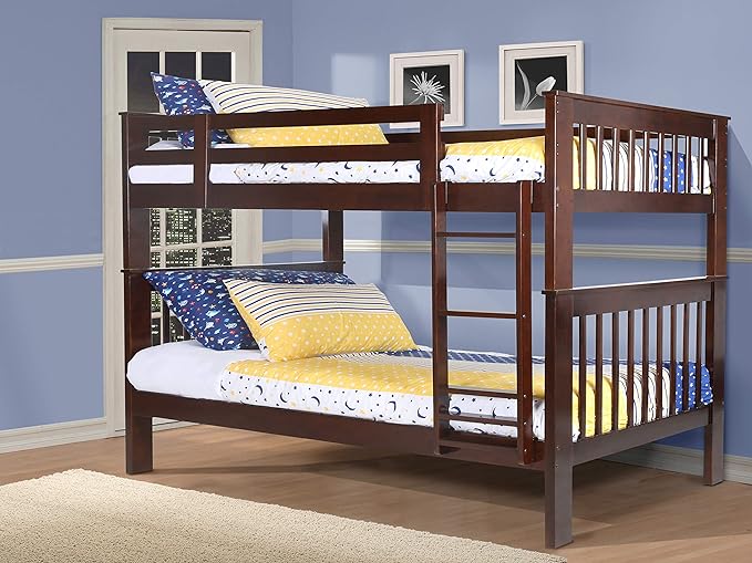 Konrad Furniture Paris Solid Hardwood Bunk Bed Full Over Full, Espresso