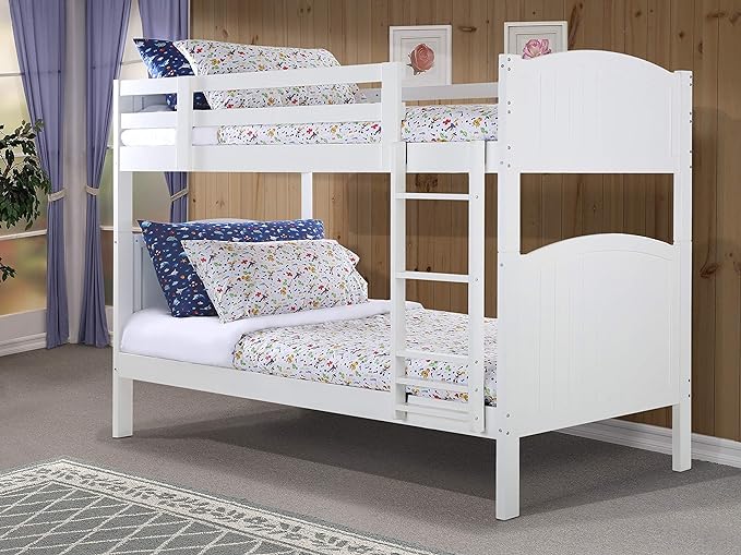 Konrad Furniture Paris Solid Hardwood Bunk Bed Full Over Full, White