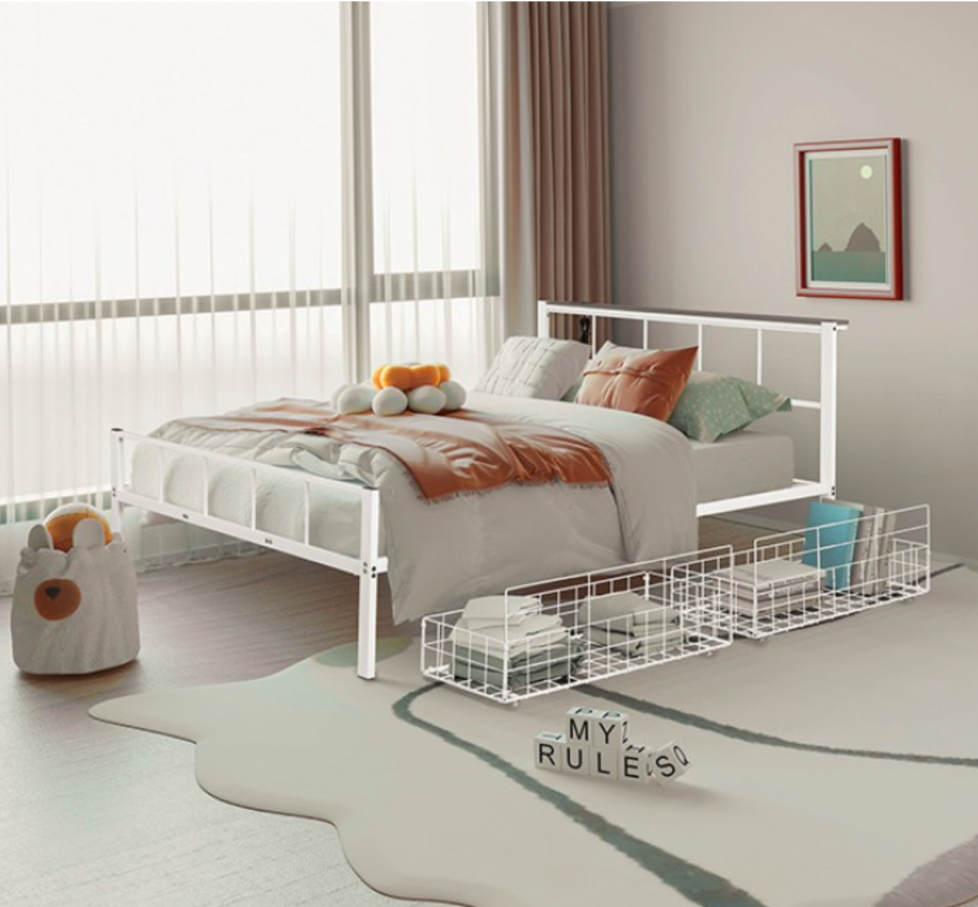 Nicoli Queen Metal Bed - White