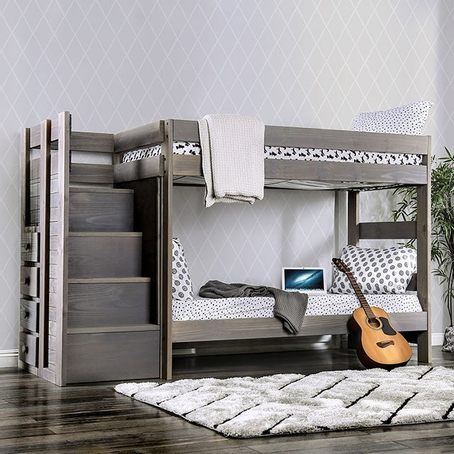 Ampelios Twin Over Twin Bunk Bed Grey