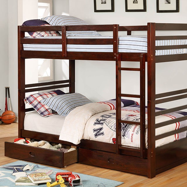 California Twin Over Twin Bunk Bed Dark Walnut