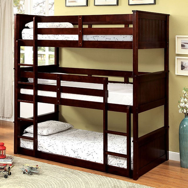 Therese Triple Twin Bunk Bed Dark Walnut