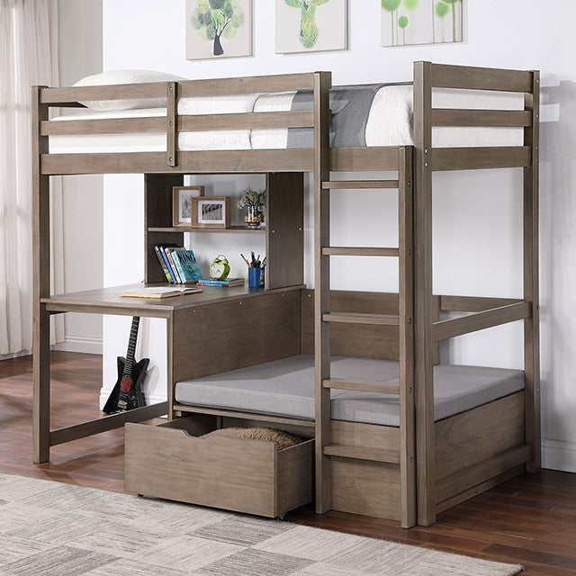 Callitus Twin Bed Over Workspace Bed Gray