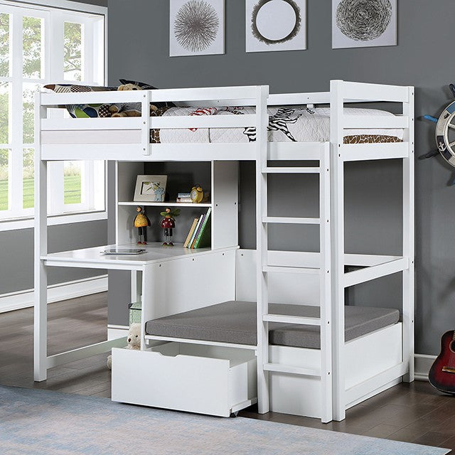 Callitus Twin Bed Over Workspace Bed White