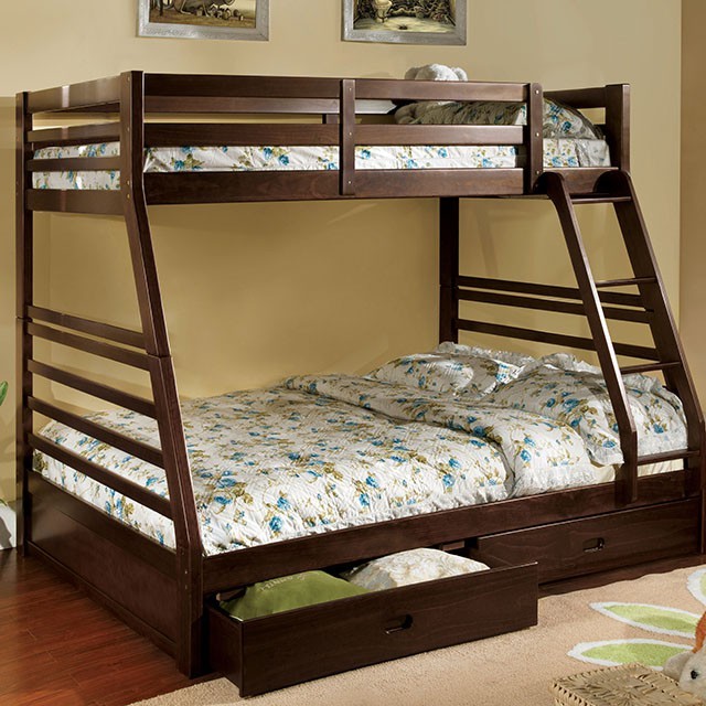 California Twin Over Full Bunk Bed Dark Walnut